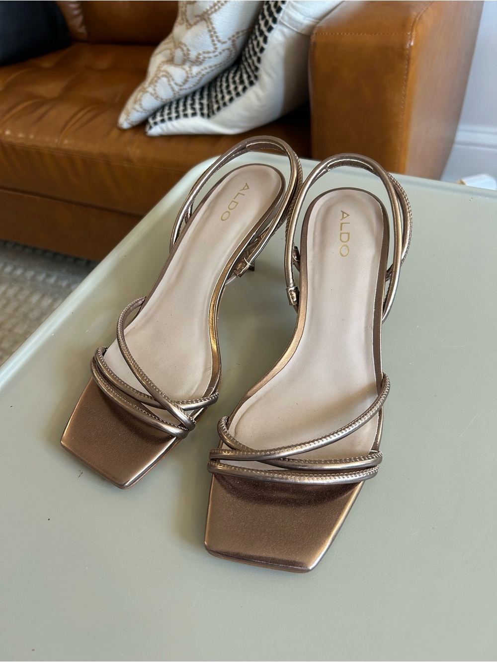 ALDO Women's Gold Square Toed Slingback Sandals